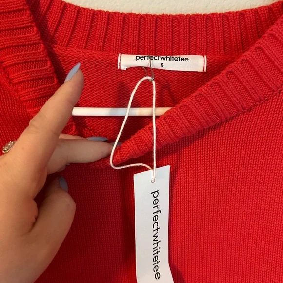 Women’s perfectwhitetee Sweater Janet Cotton Crewneck Sweater Poppy Red Slouch - Picture 7 of 7